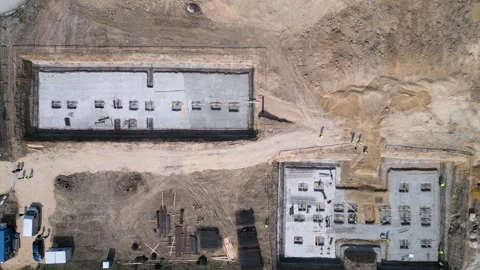 Aerial Top Down View of Building Foundation Construction Site Stock Footage 331303982