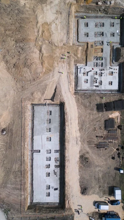 Aerial Top Down View of Building Foundation Construction Site Stock-Footage 331303983
