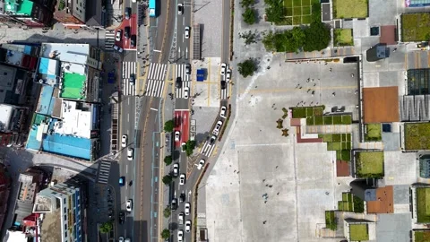 Aerial top down view of busan station urban intersection traffic Stock Footage 337387527