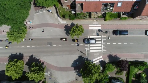 Aerial top down view of busy streets filled with small motorcycles 4k Stock Footage 92097188