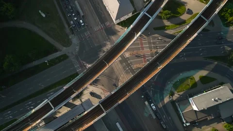 Aerial top down view of a busy urban intersection with multiple elevated ro.. Stock Footage 311643852
