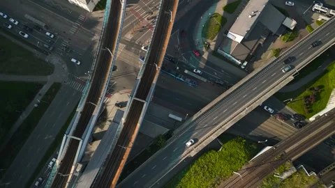 Aerial top down view of a busy urban intersection Stock-Footage 311643876