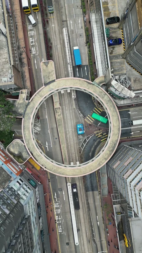 Aerial Top Down View of Busy Street Traffic in Hong Kong Stock Footage 335812245