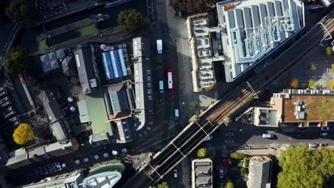 Aerial Top Down View Camden Market and Railway Overpass London Video stock 347675889