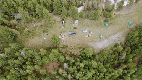 Aerial top down view of the camp in the forest Stock Footage 142735202