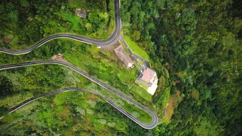 Aerial top down view of car on a winding mountain road in Madeira Vídeos de archivo 328639098