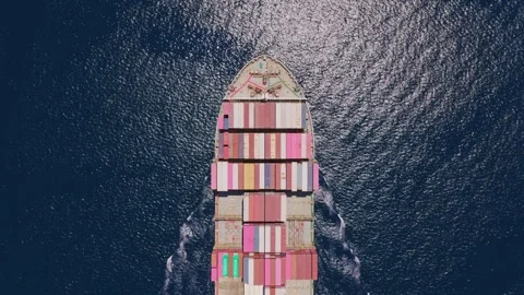 Aerial top down view of cargo ship transporting containers Vídeos de archivo 336719379