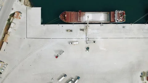Aerial Top Down View of Cargo Ship Loading at Port Stock Footage 344530822