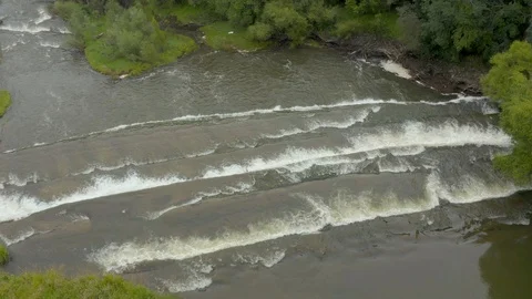Aerial top down view of cascading water of Rere falls near Gisborne, New Stock Footage 100691661