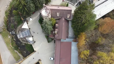 Aerial top-down view of the Castle of Deceit and Love, Kislovodsk. Stock Footage 338054274