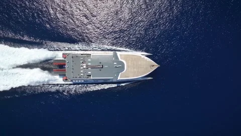 Aerial top down view of a catamaran jet passenger ferry boat Stock Footage 294543726