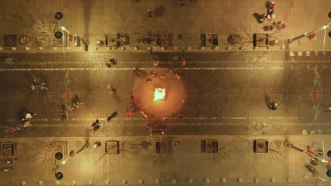 Aerial top-down view of celebration of Restoration of the State Day in Vilnius. 스톡 동영상 255205451