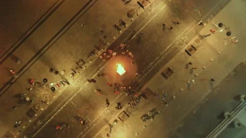 Aerial top-down view of celebration of Restoration of the State Day in Vilnius. 스톡 동영상 257040233
