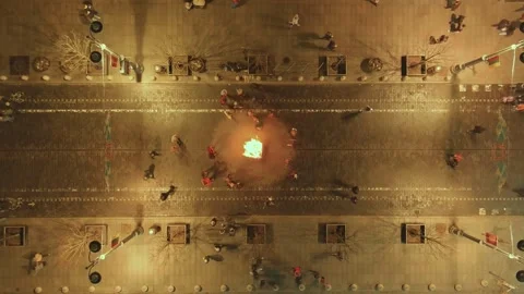 Aerial top-down view of celebration of Restoration of the State Day in Vilnius. 스톡 동영상 257074547