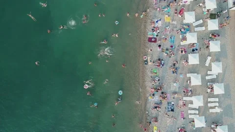 Aerial top down view of a central beach of the resort city of Gelendzhik Stock Footage 204085310