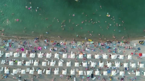 Aerial top down view of a central beach of the resort city of Gelendzhik Video stock 204085404