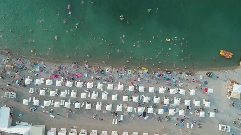 Aerial top down view of a central beach of the resort city of Gelendzhik Stock Footage 204085438