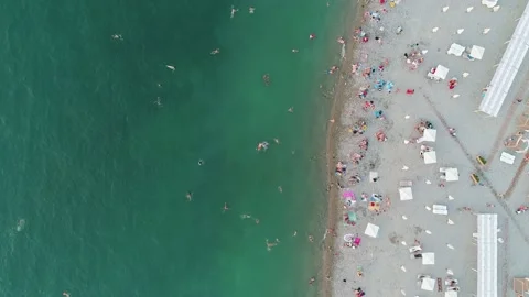 Aerial top down view of a central beach of the resort city of Gelendzhik Video stock 204086643