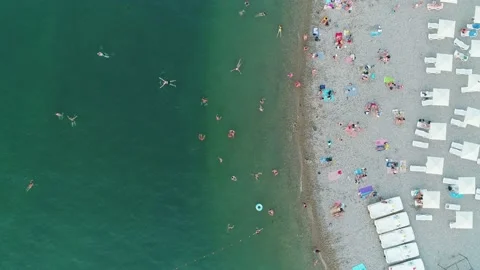 Aerial top down view of a central beach of the resort city of Gelendzhik Video stock 204086709