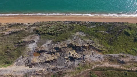 Aerial Top-Down View of Chale cliffs, Isle of Wight, England Stock Footage 341448871