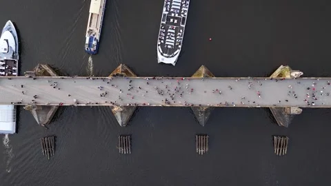 Aerial top down view of the Charles Bridge in Prague 스톡 동영상 282006905