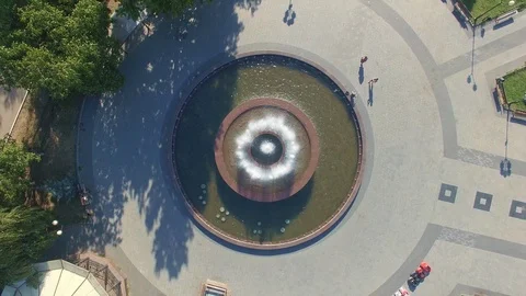 Aerial top down view of circle generic city fountain Stock Footage 101497494