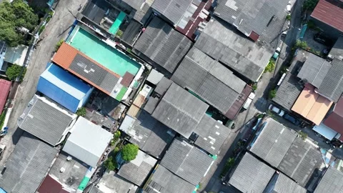 Aerial top down view of the city, roof tops, mixed neighborhood Stock Footage 237234830