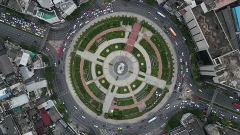 Aerial Top Down View of City Roundabout Traffic Circle in Bangkok, Thailand Stock Footage 334780656