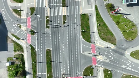 Aerial Top Down View of City Road Intersection in Gdynia Poland Stock Footage 335432438