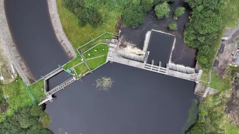 Aerial Top Down View Of Clady River Hydroelectric Scheme In Donegal Stock-Footage 345545141