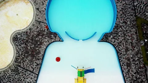 Aerial top down view, close up of a swimming pool and a slide Stock Footage 234967304