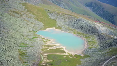 Aerial Top-Down View of Cloud Lake at Yunxiao Peak Summit Altay Xinjiang Stock Footage 344528336