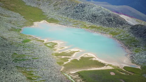 Aerial Top-Down View of Cloud Lake at Yunxiao Peak Summit Altay Xinjiang Stock Footage 344528376