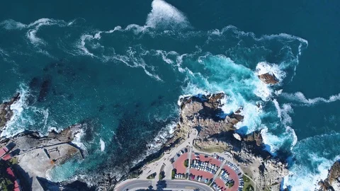 Aerial - Top down view of coastline and lookout point Stock Footage 91109482
