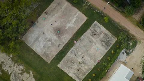 Aerial top down view of community volleyball court Stock Footage 171948220