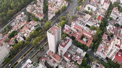 Aerial top down view of congested highway passing through Mexico developed Stock Footage 221555497