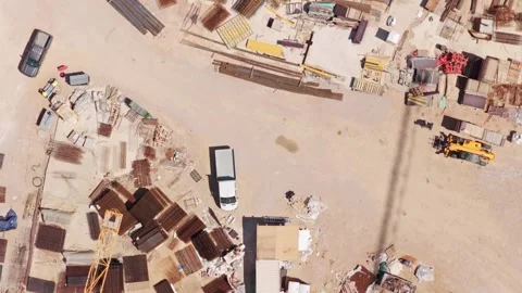 Aerial top down view of construction site material storage Stock Footage 337729533