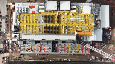 Aerial top down view of construction site building progress Video stock 341919093