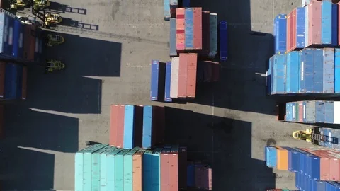 Aerial top down view of container terminal 4k Stock Footage 96462475