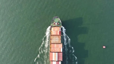 Aerial top down view container ship sail at sea Видео 186898749
