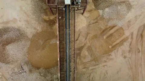 Aerial top-down view on conveyor belt with rocks and sand. Stock Footage 170388370