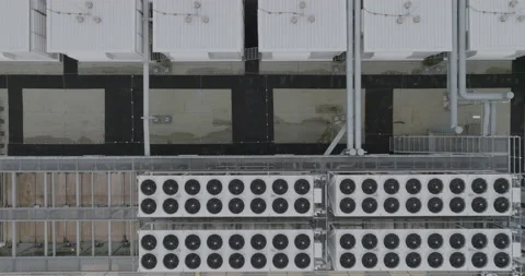 Aerial Top Down view Cooling System Data Center - industrial building Stock Footage 214656044