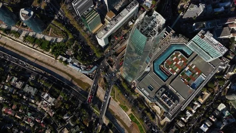 Aerial top-down view of costanera center tower in santiago, chile Stock Footage 334801271