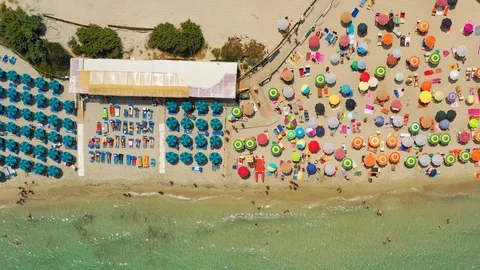 Aerial top down view of the crowded beach and the sea Stock Footage 112151001