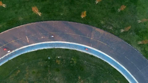 Aerial Top Down View of Cycling Race Track Stock Footage 99692574