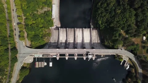Aerial top down view of a dam wall Stock Footage 153327237