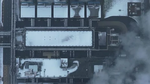 Aerial top down view of data center cooling system in winter Stock Footage 327904171