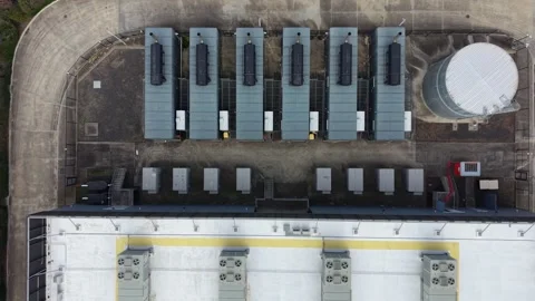Aerial top down view of data center cooling units Stock Footage 340503284