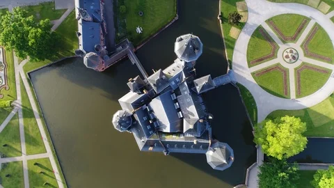 Aerial top down view of De Haar Castle 4k Stock Footage 91196328