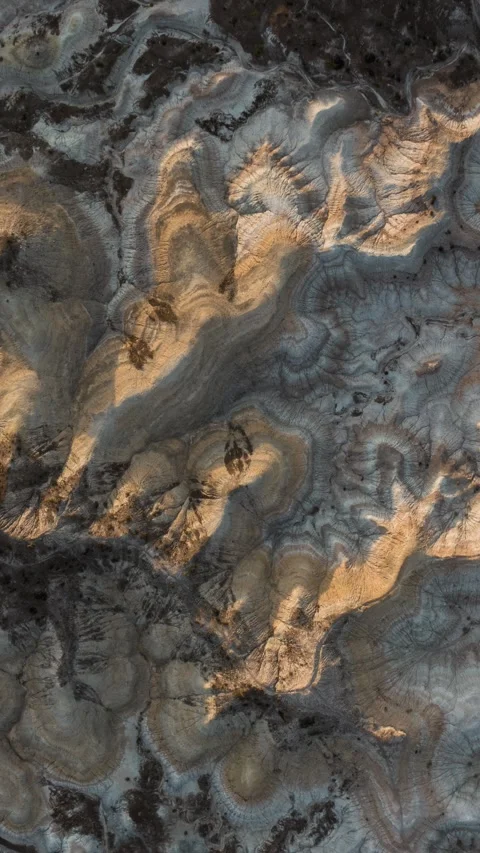 Aerial top down view of desert badlands landscape. Valley of the Moon. Stock Footage 283765282